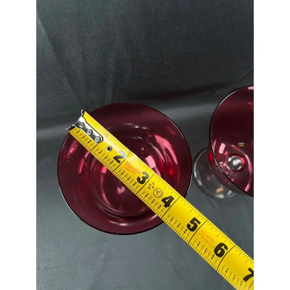 Marc Aurel Cranberry Crystal Wine Goblet Glass Column Stems Set of 2 Champagne